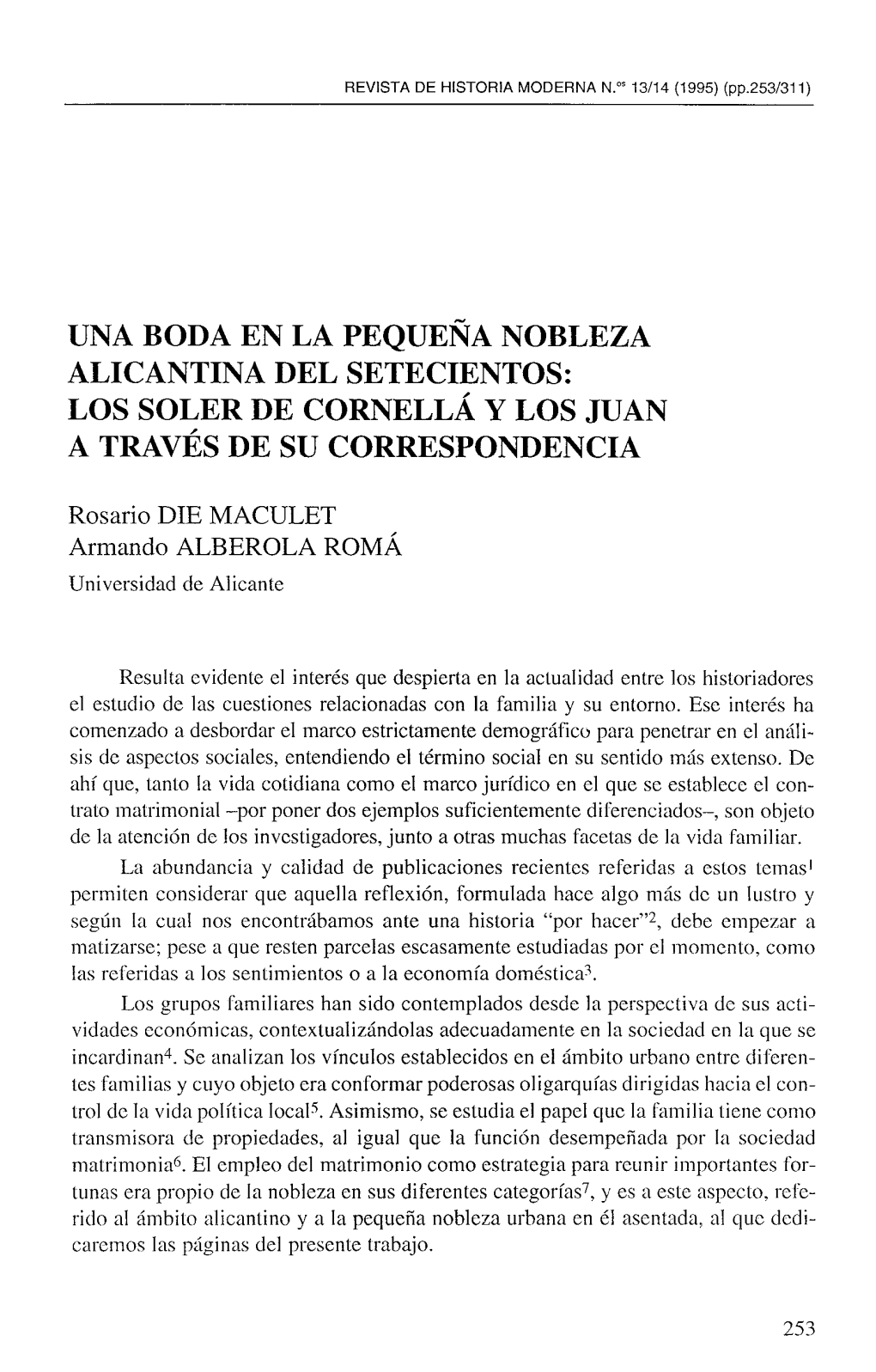 Una Boda En La Pequeña Nobleza Alicantina Del Setecientos: Los Soler De Cornellá Y Los Juan a Través De Su Correspondencia