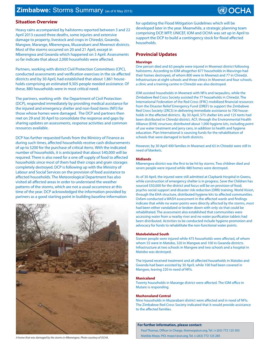 Zimbabwe: Storms Summary (As of 6 May 2013)