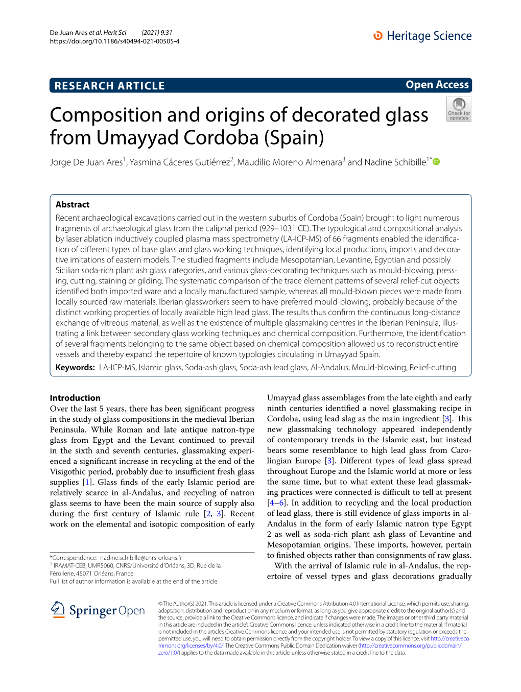 Composition and Origins of Decorated Glass from Umayyad Cordoba (Spain)