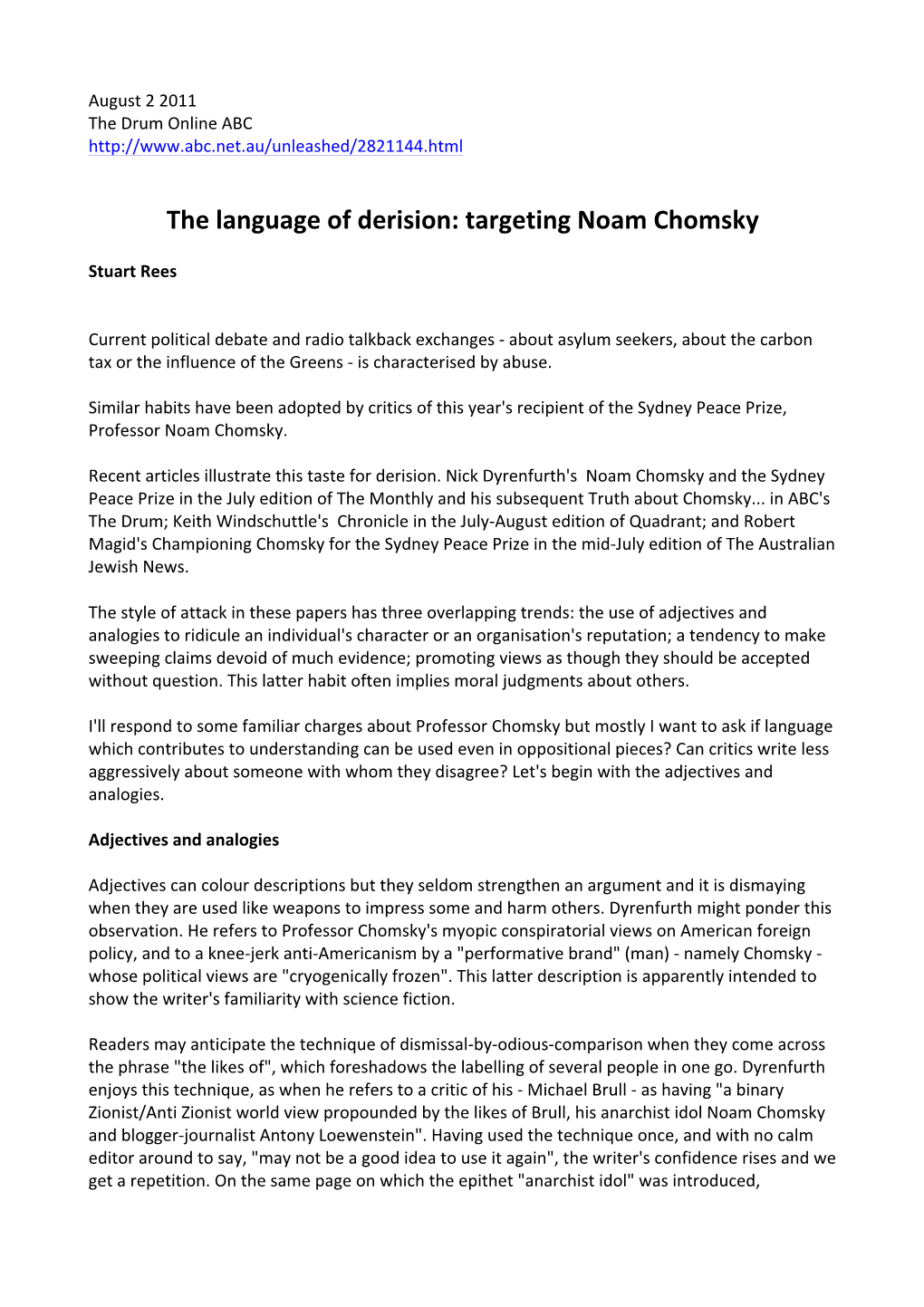 The Language of Derision: Targeting Noam Chomsky