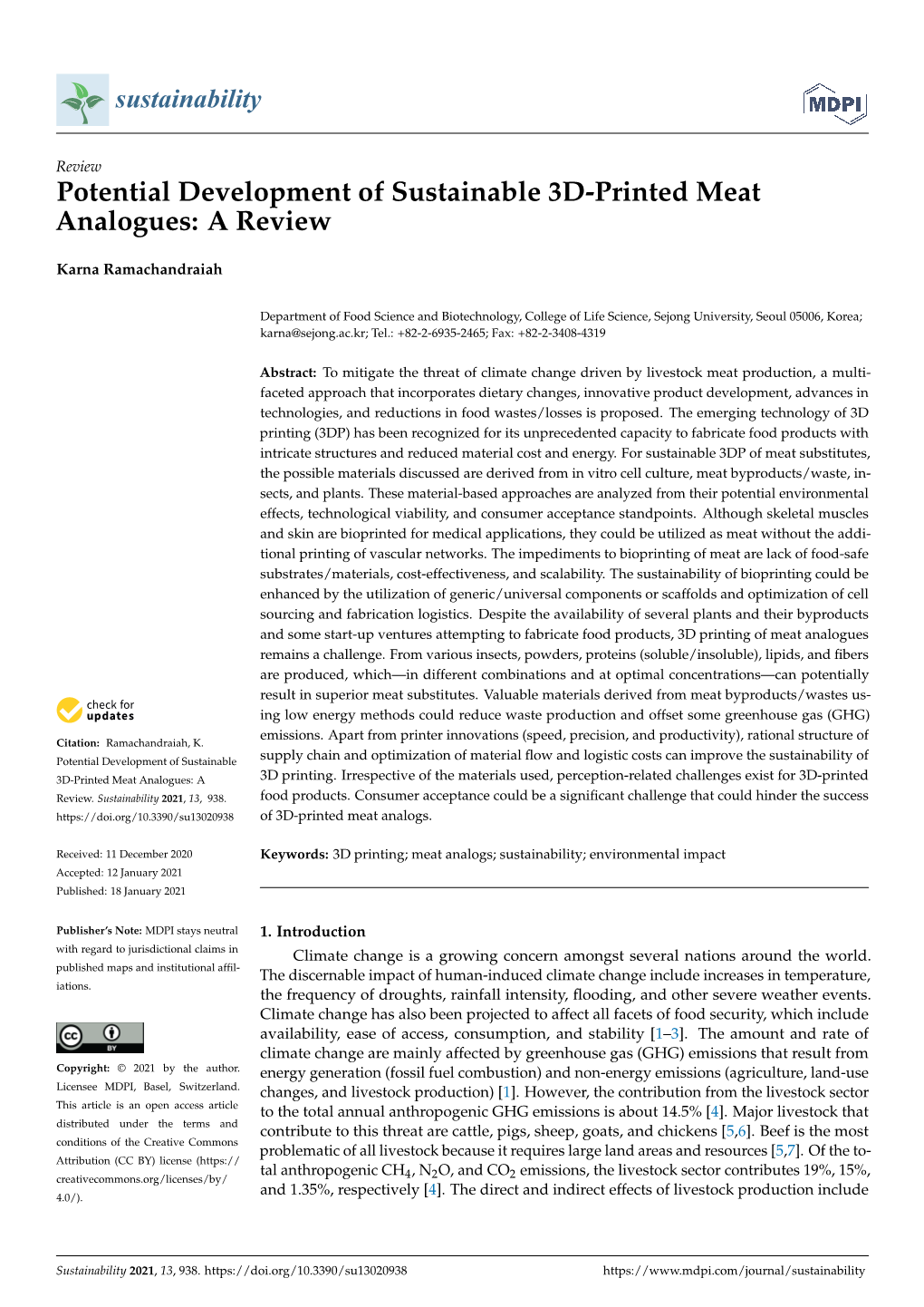 Potential Development of Sustainable 3D-Printed Meat Analogues: a Review