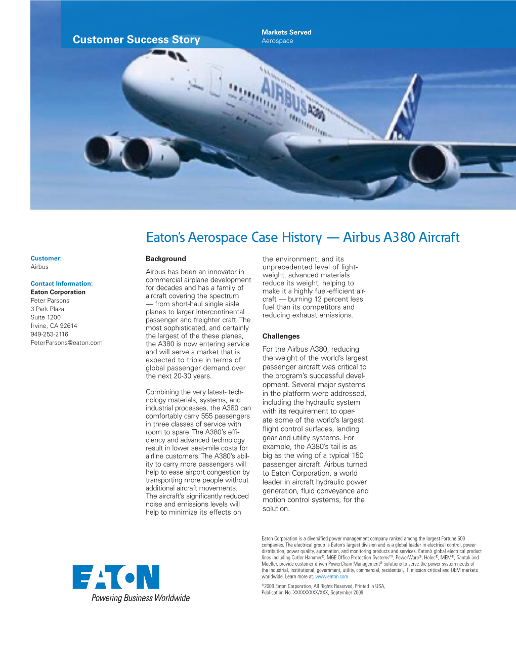 Eaton's Aerospace Case History — Airbus A380 Aircraft