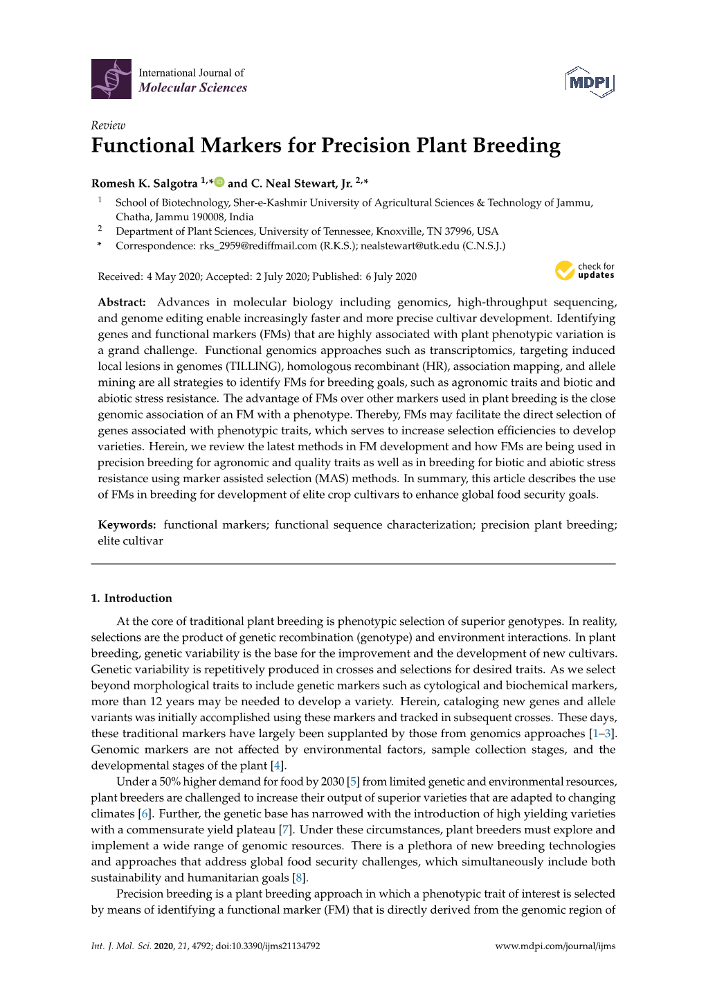 Functional Markers for Precision Plant Breeding