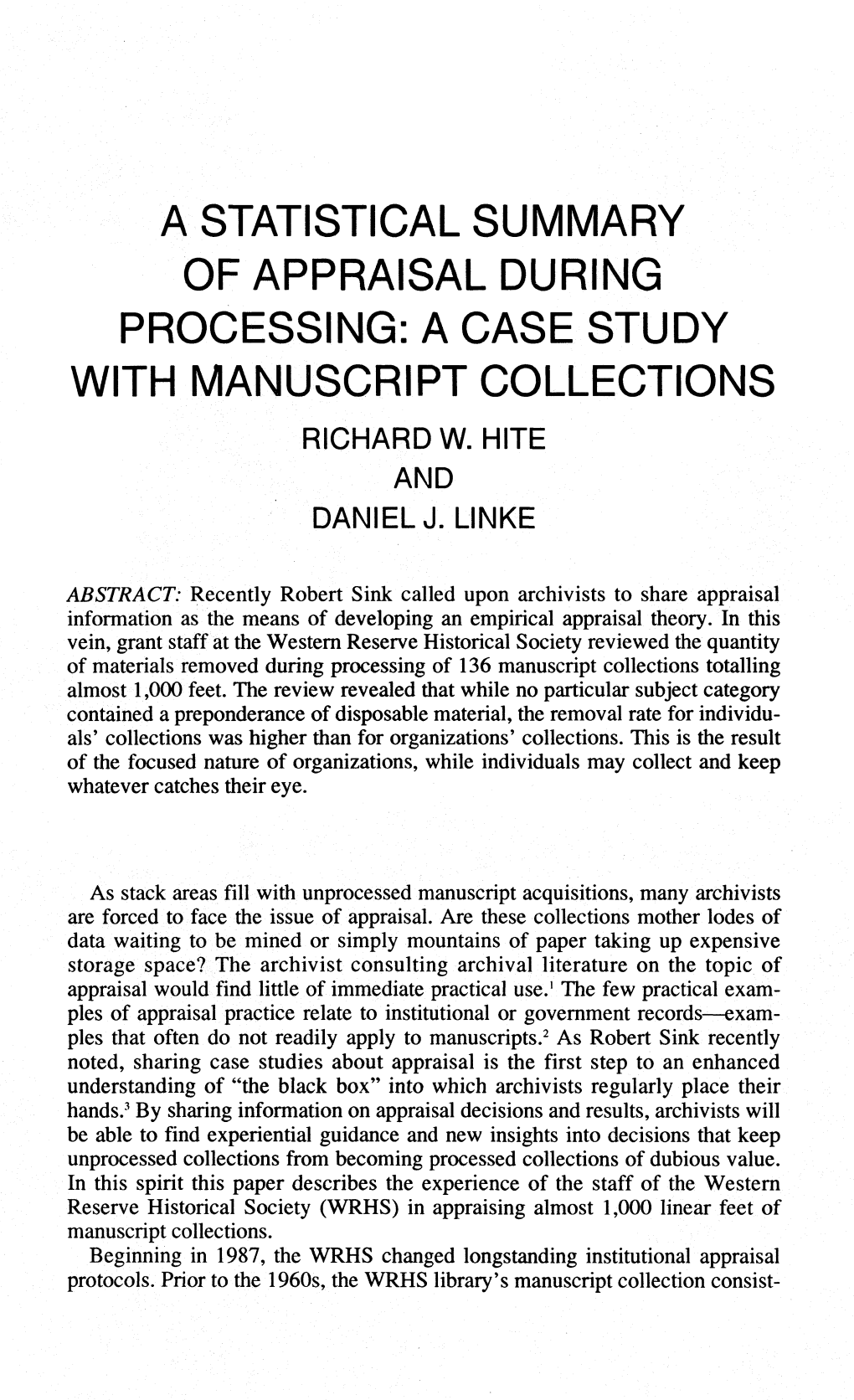Processing: a Case Study with Manuscript Collections Richard W