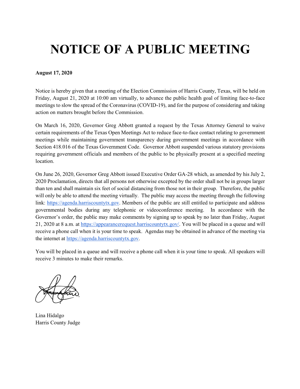 Notice of a Public Meeting