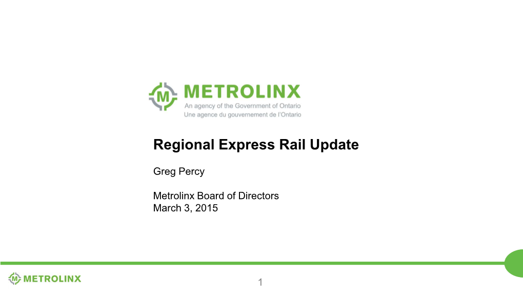 Regional Express Rail Update