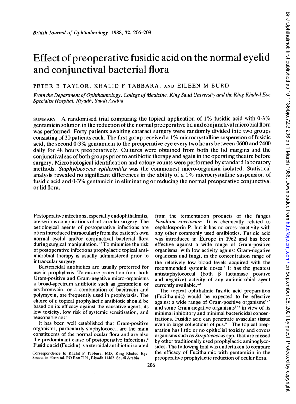 Effect of Preoperative Fusidic Acid on the Normal Eyelid and Conjunctival Bacterial Flora