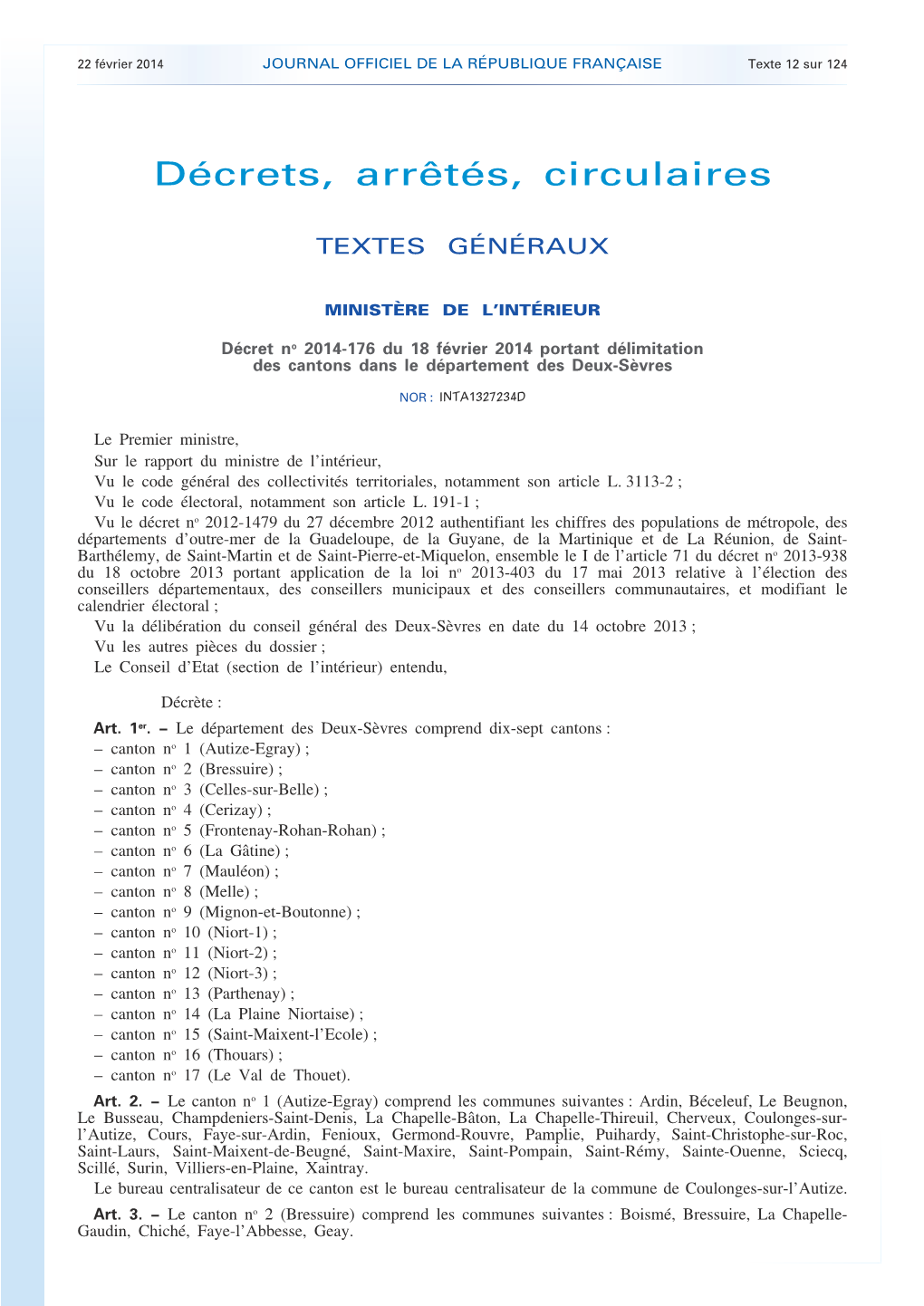 JOURNAL OFFICIEL DE LA RÉPUBLIQUE FRANÇAISE Texte 12 Sur 124