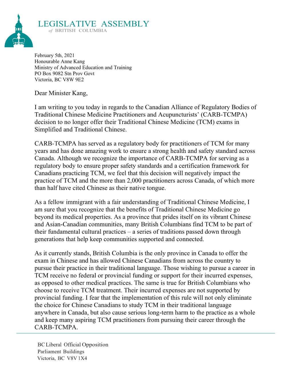 Official MLA Letter