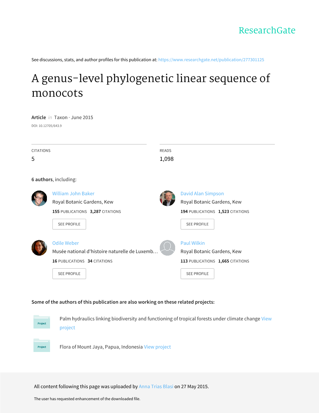 A Genus-Level Phylogenetic Linear Sequence of Monocots