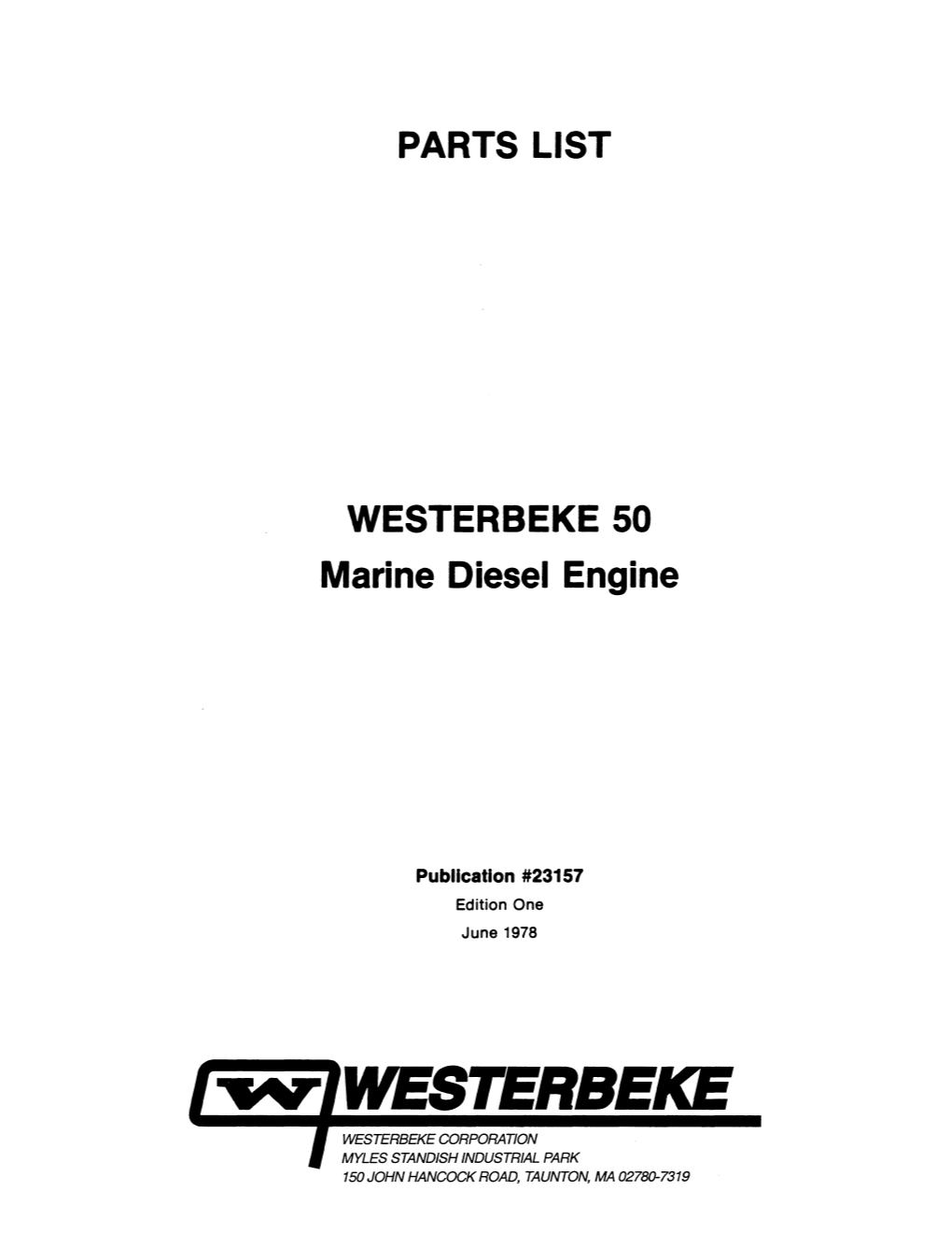 PARTS LIST WESTERBEKE 50 Marine Diesel Engine