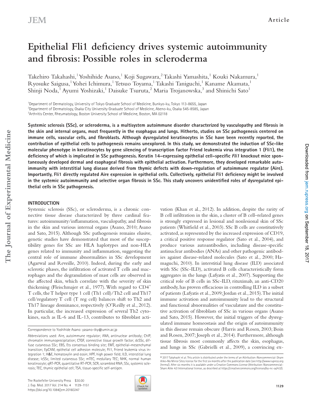 Epithelial Fli1 Deficiency Drives Systemic Autoimmunity and Fibrosis: Possible Roles in Scleroderma
