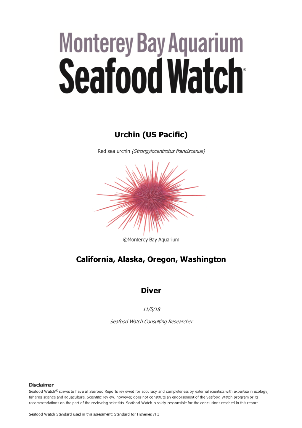 Urchin (US Pacific) California, Alaska, Oregon, Washington Diver