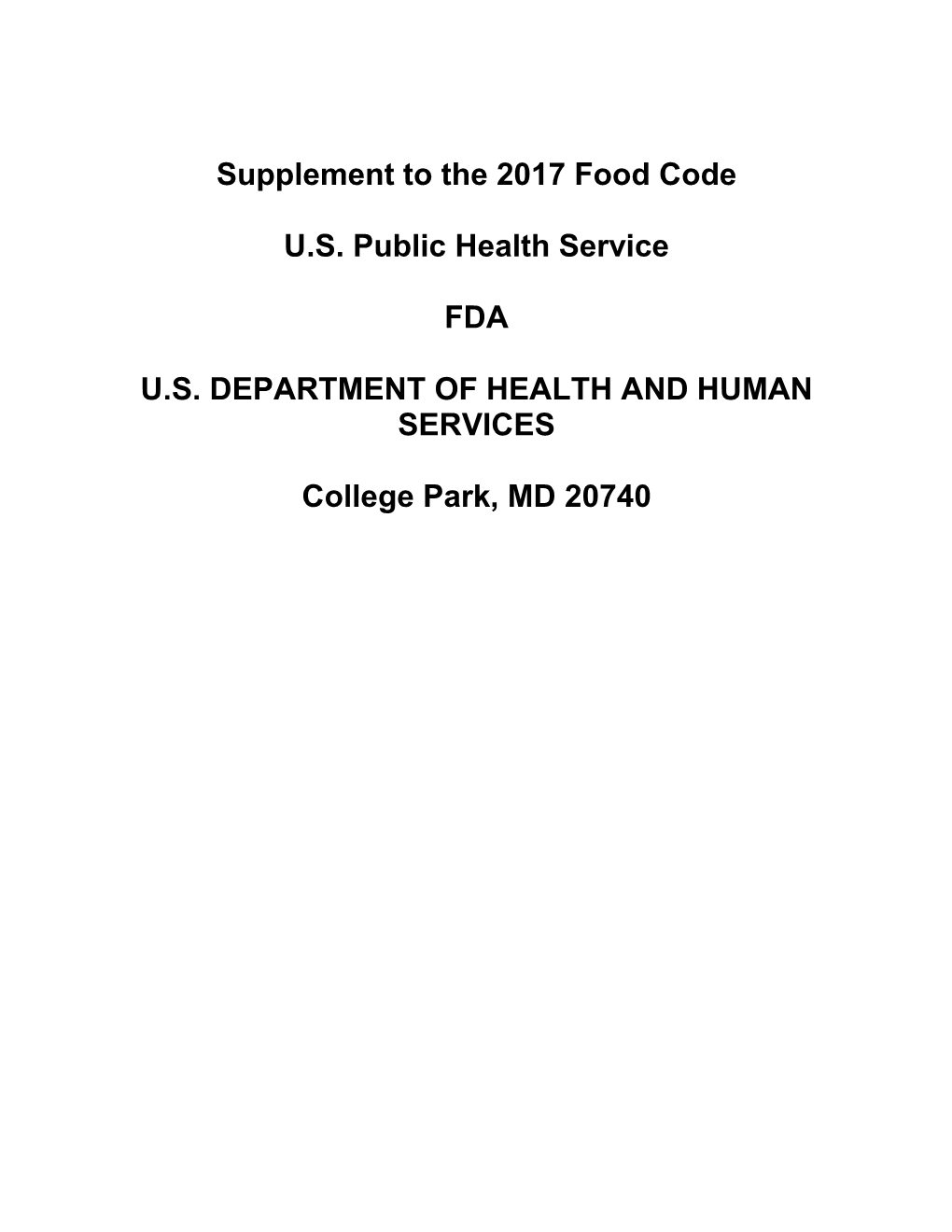 Supplement to the 2017 FDA Food Code