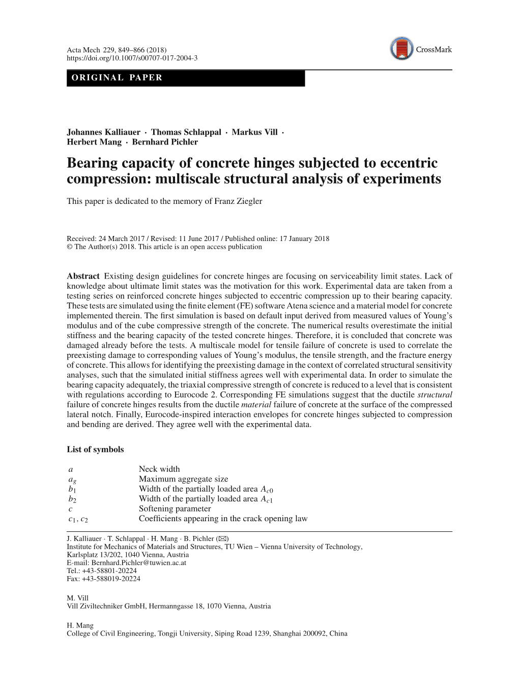 Bearing Capacity of Concrete Hinges Subjected to Eccentric Compression: Multiscale Structural Analysis of Experiments