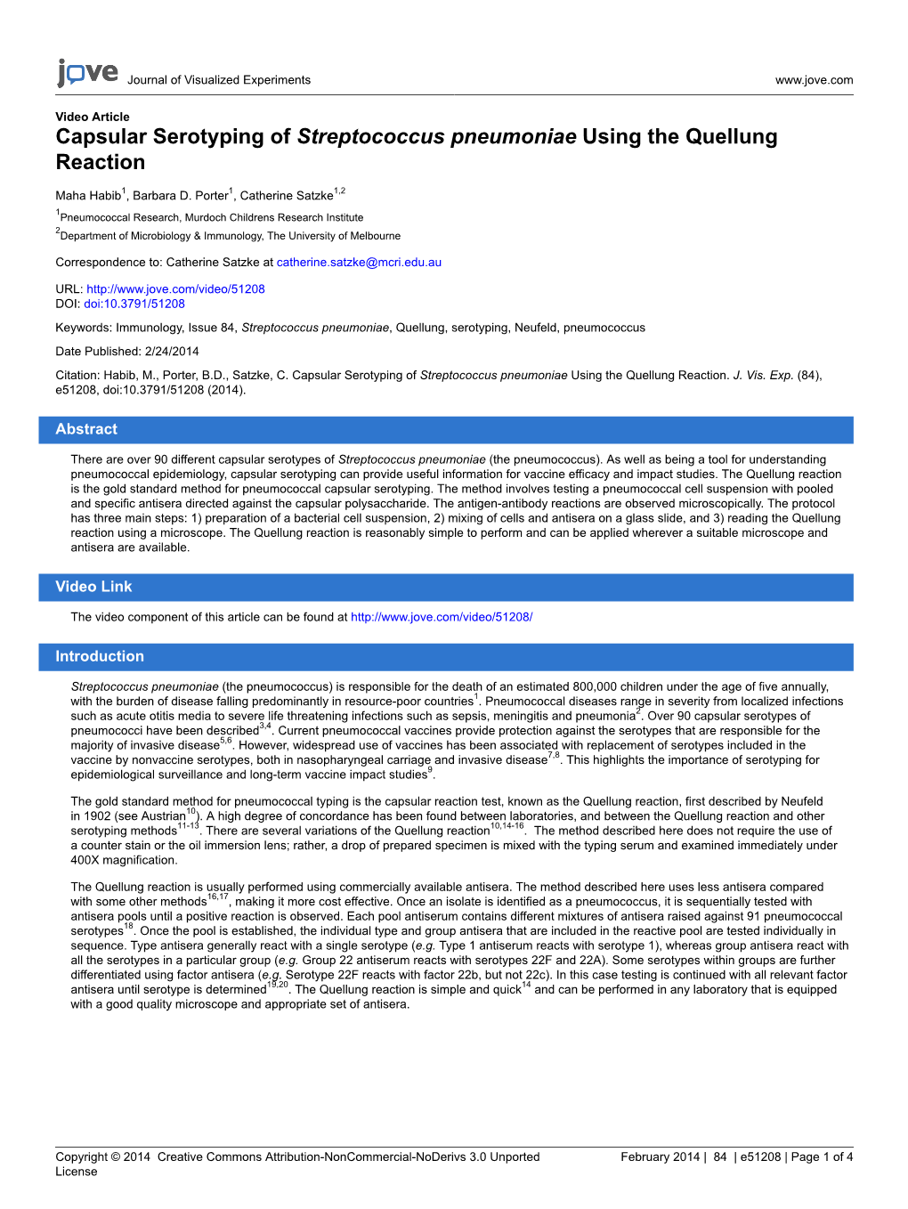 Capsular Serotyping of Streptococcus Pneumoniae Using the Quellung Reaction