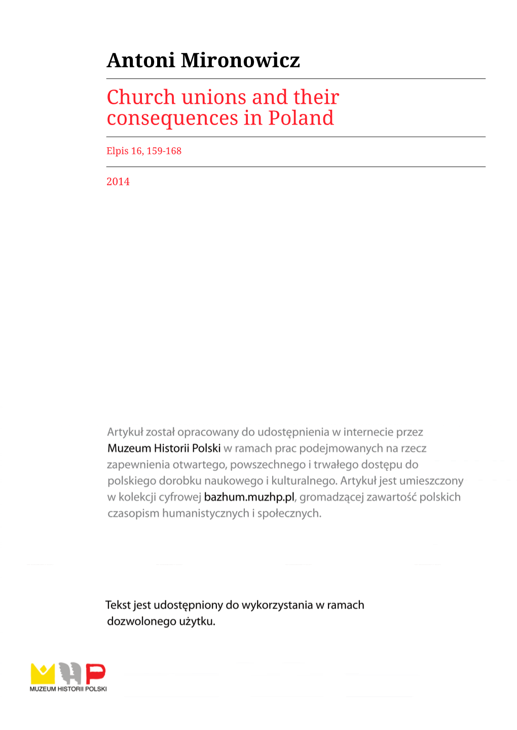 Church Unions and Their Consequences in Poland