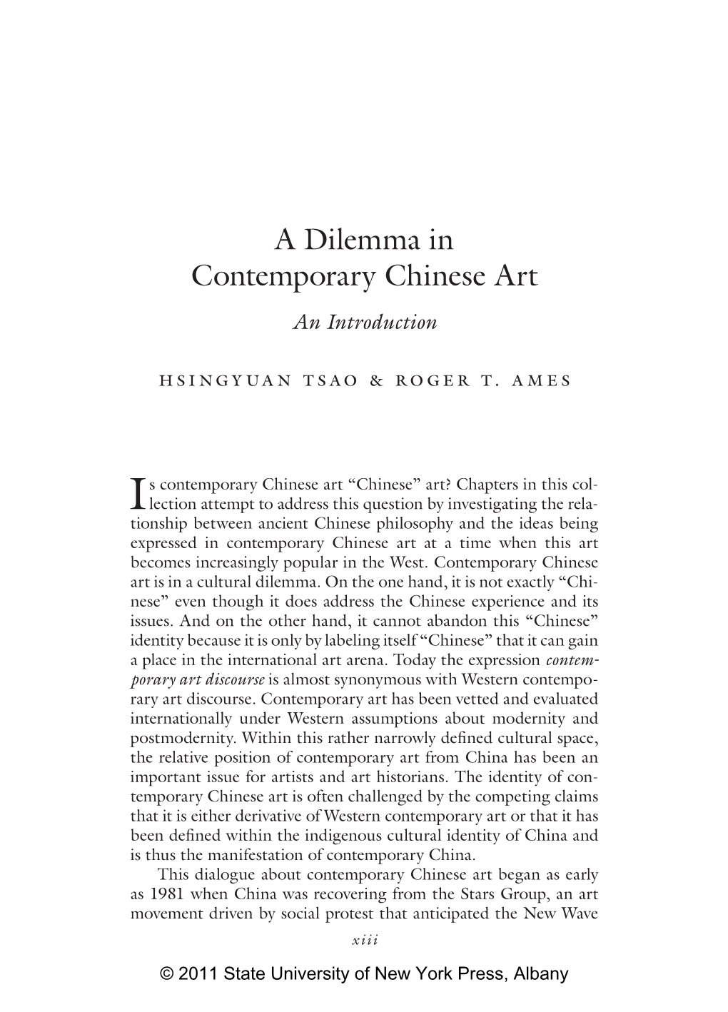 A Dilemma in Contemporary Chinese Art an Introduction