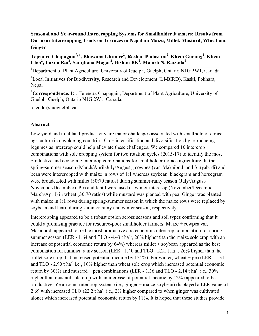 Seasonal and Year-Round Intercropping Systems For