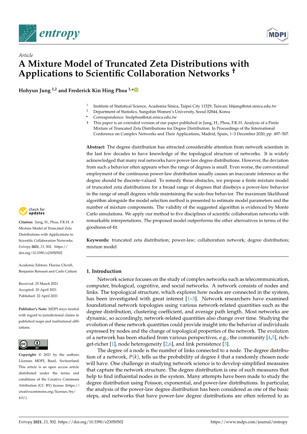 A Mixture Model of Truncated Zeta Distributions with Applications to Scientiﬁc Collaboration Networks †