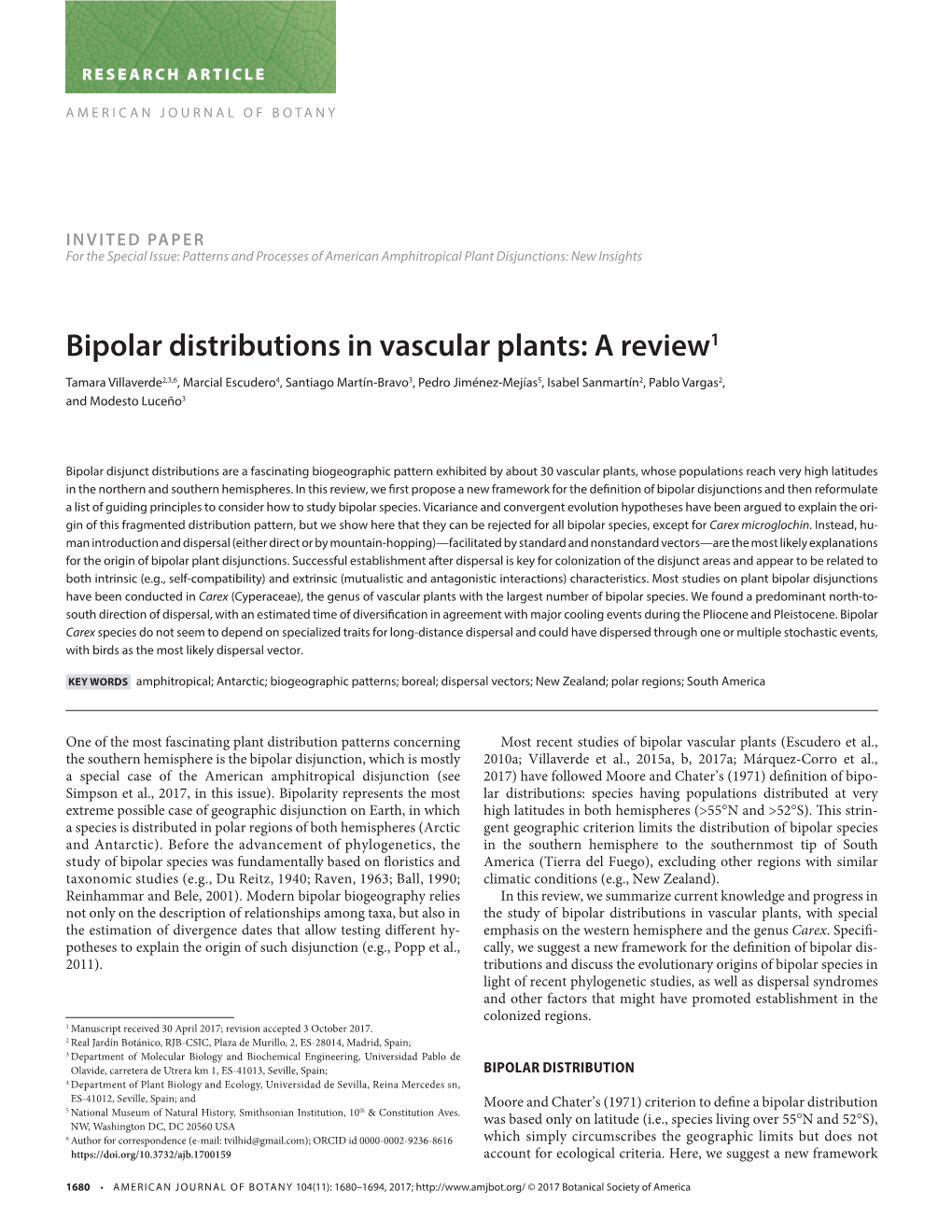 Bipolar Distributions in Vascular Plants: a Review1