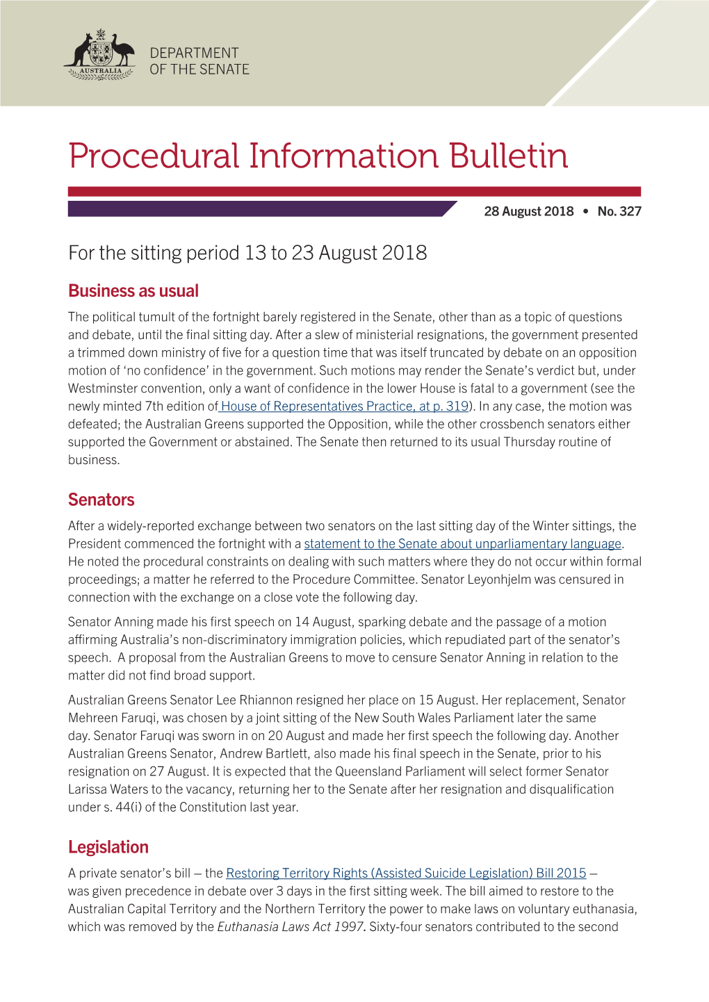 Procedural Information Bulletin