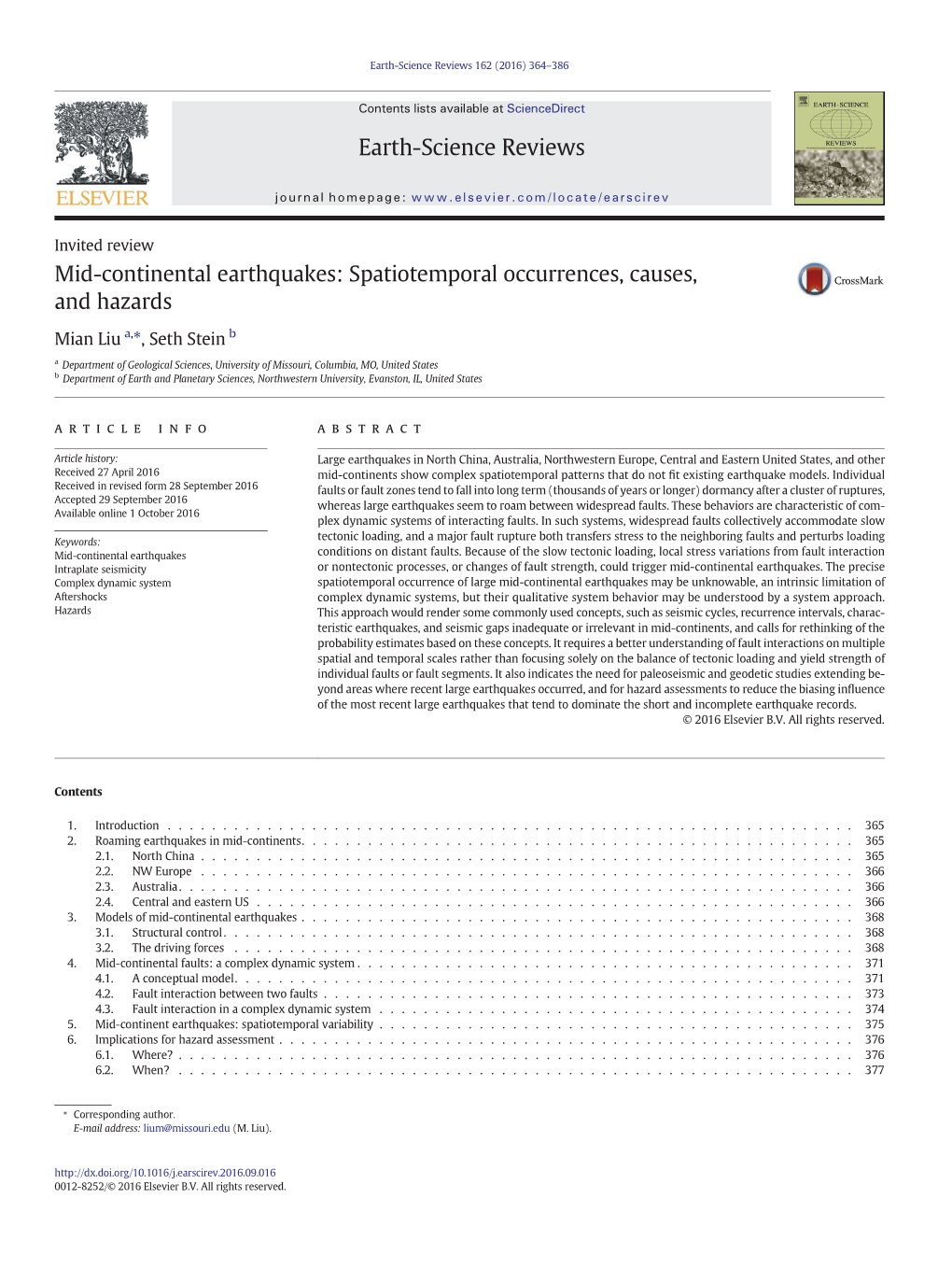 Mid-Continental Earthquakes: Spatiotemporal Occurrences, Causes, and Hazards