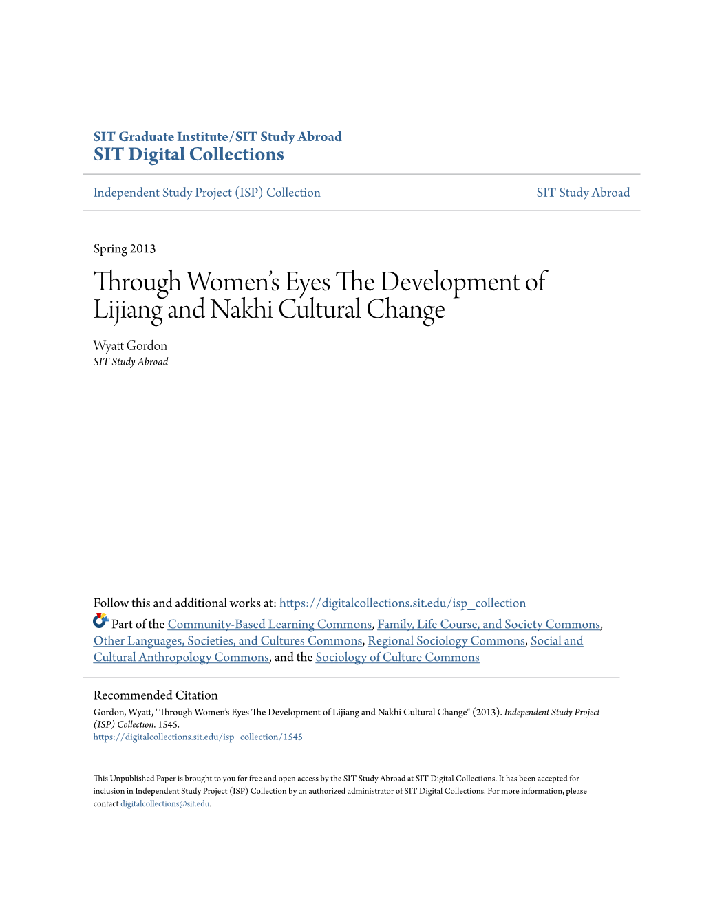 Through Women's Eyes the Development of Lijiang and Nakhi