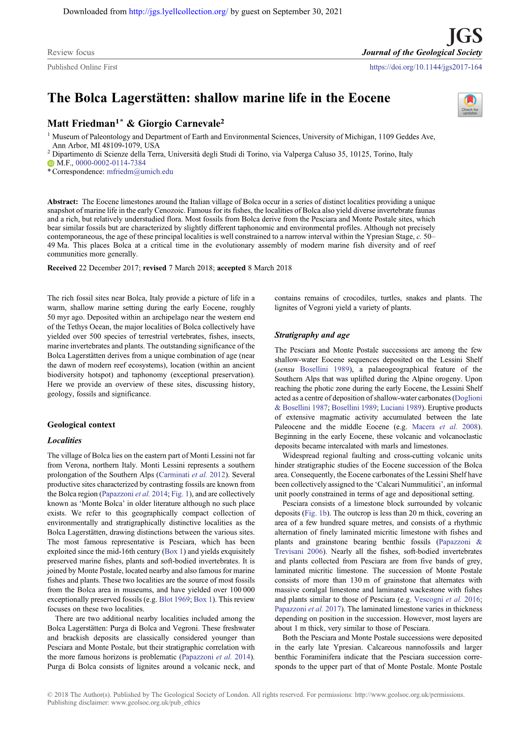 The Bolca Lagerstätten: Shallow Marine Life in the Eocene