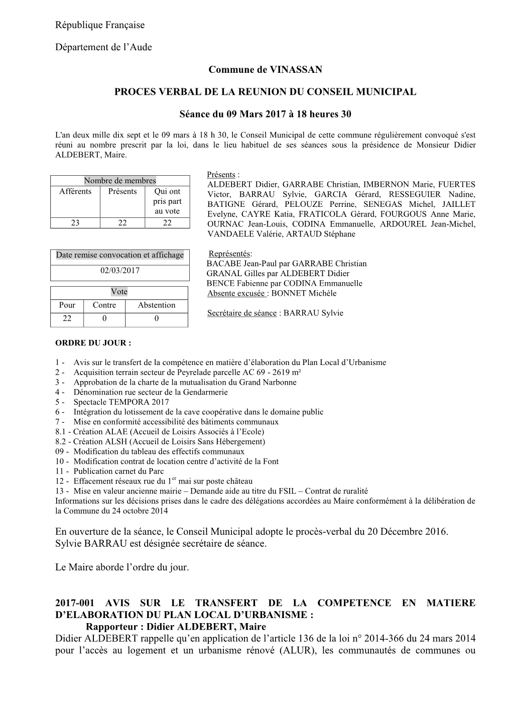 République Française Département De L'aude Commune De VINASSAN