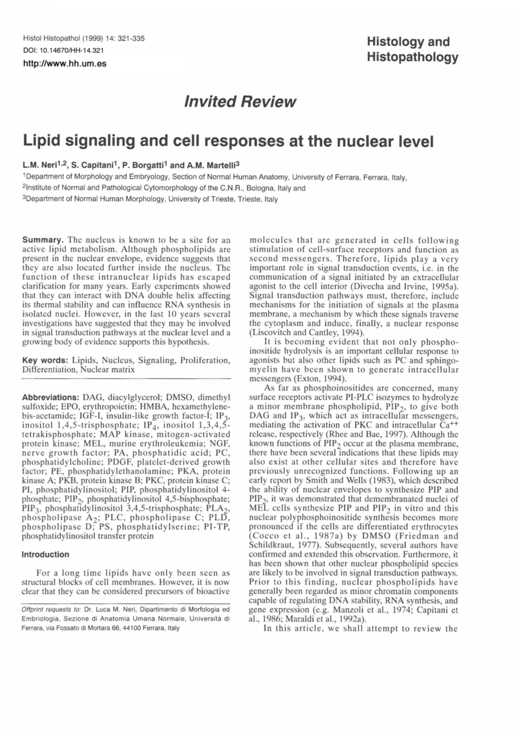 Invited Review Lipid Signaling and Cell Responses at the Nuclear Level