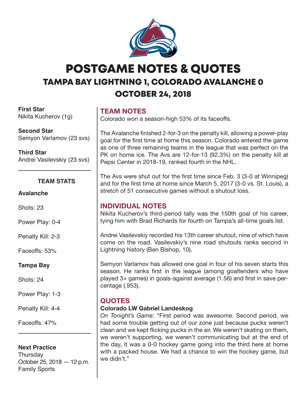 Postgame Notes & Quotes