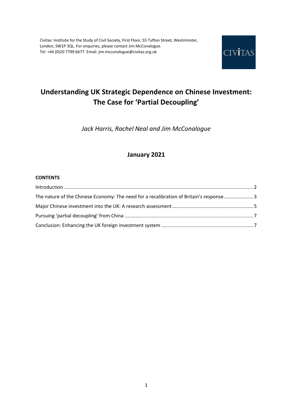 Understanding UK Strategic Dependence on Chinese Investment: the Case for ‘Partial Decoupling’