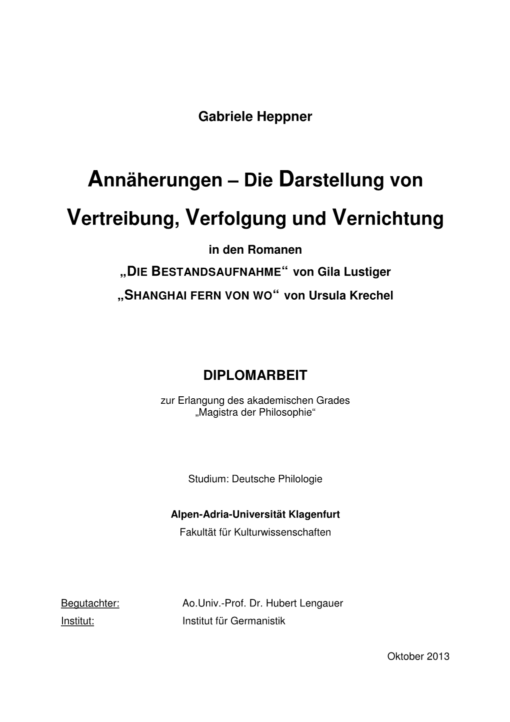 Annäherungen – Die Darstellung Von Vertreibung, Verfolgung Und Vernichtung