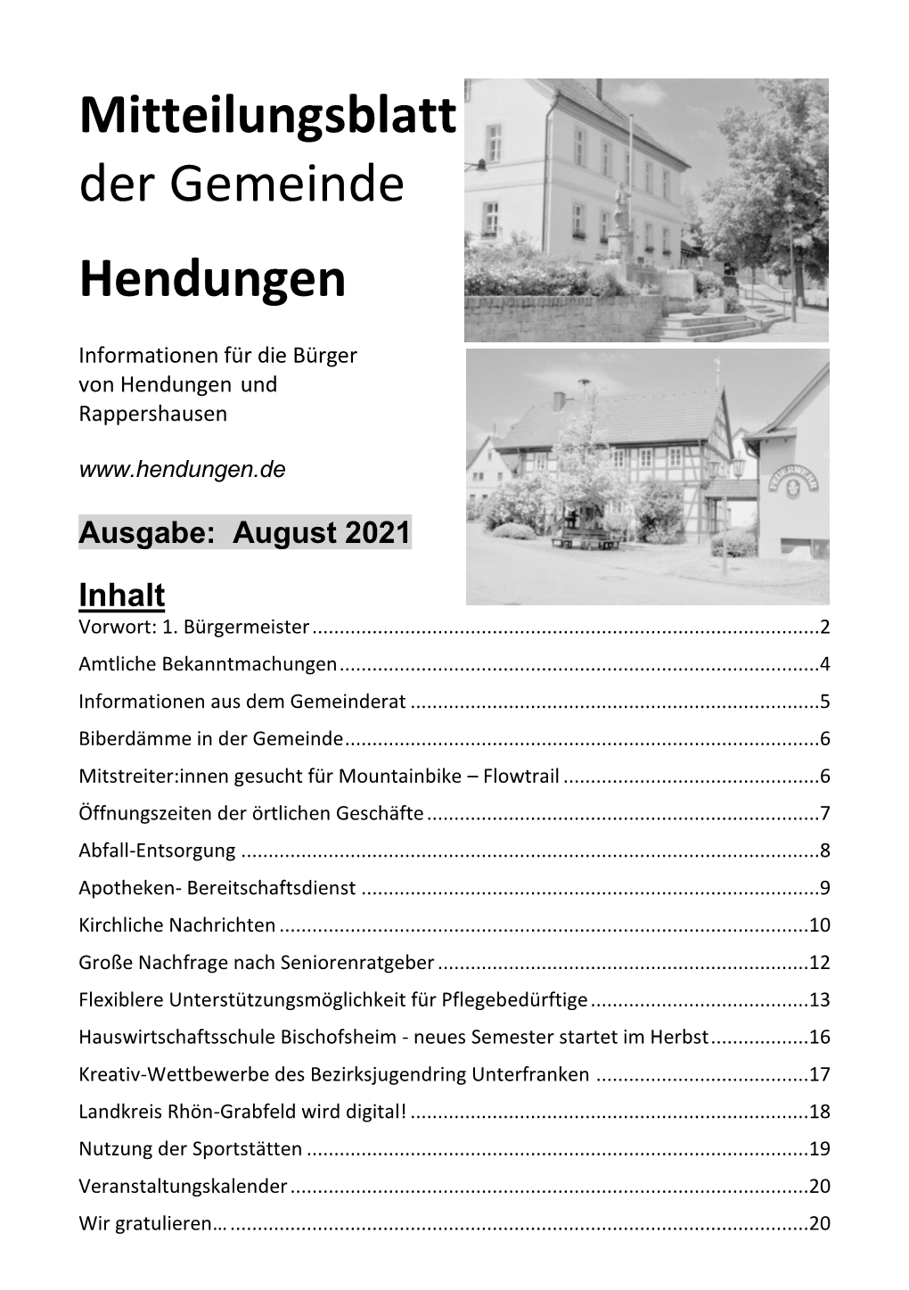 Mitteilungsblatt Der Gemeinde Hendungen