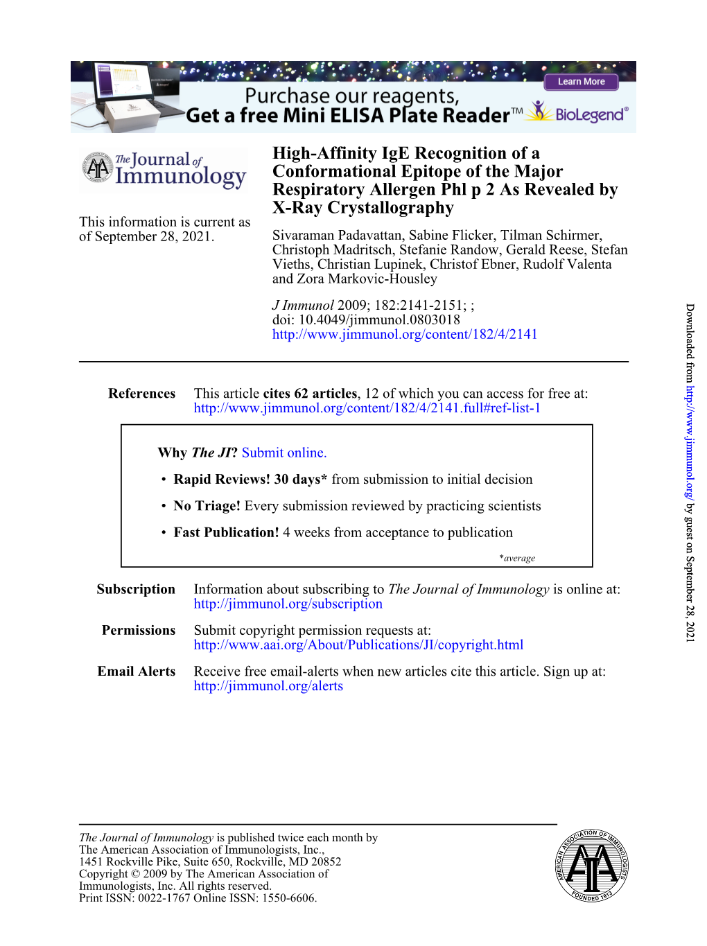 X-Ray Crystallography Respiratory Allergen Phl P 2 As Revealed by Conformational Epitope of the Major High-Affinity Ige Recognit