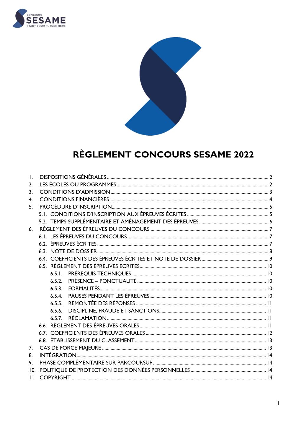 Règlement Concours Sesame 2021