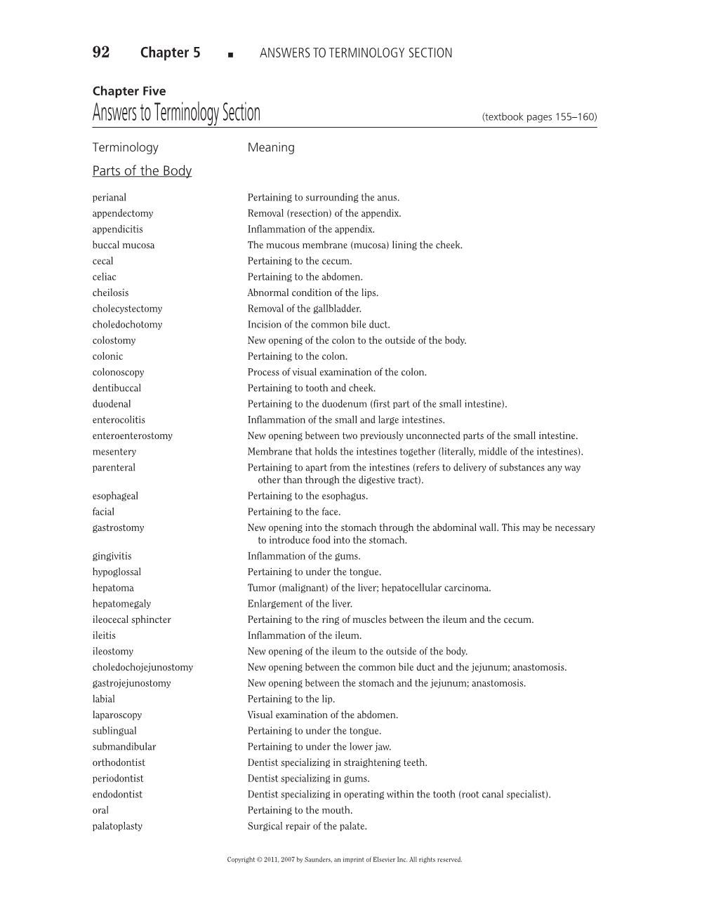 Answers to Terminology Section
