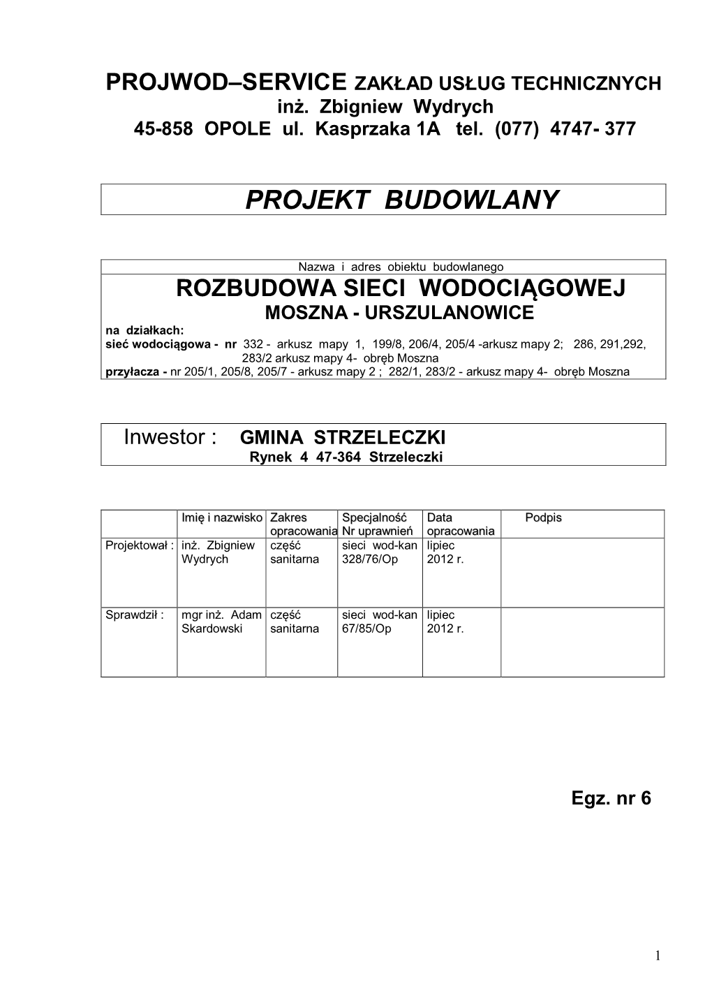 Rozbudowa Sieci Wodociągowej Moszna