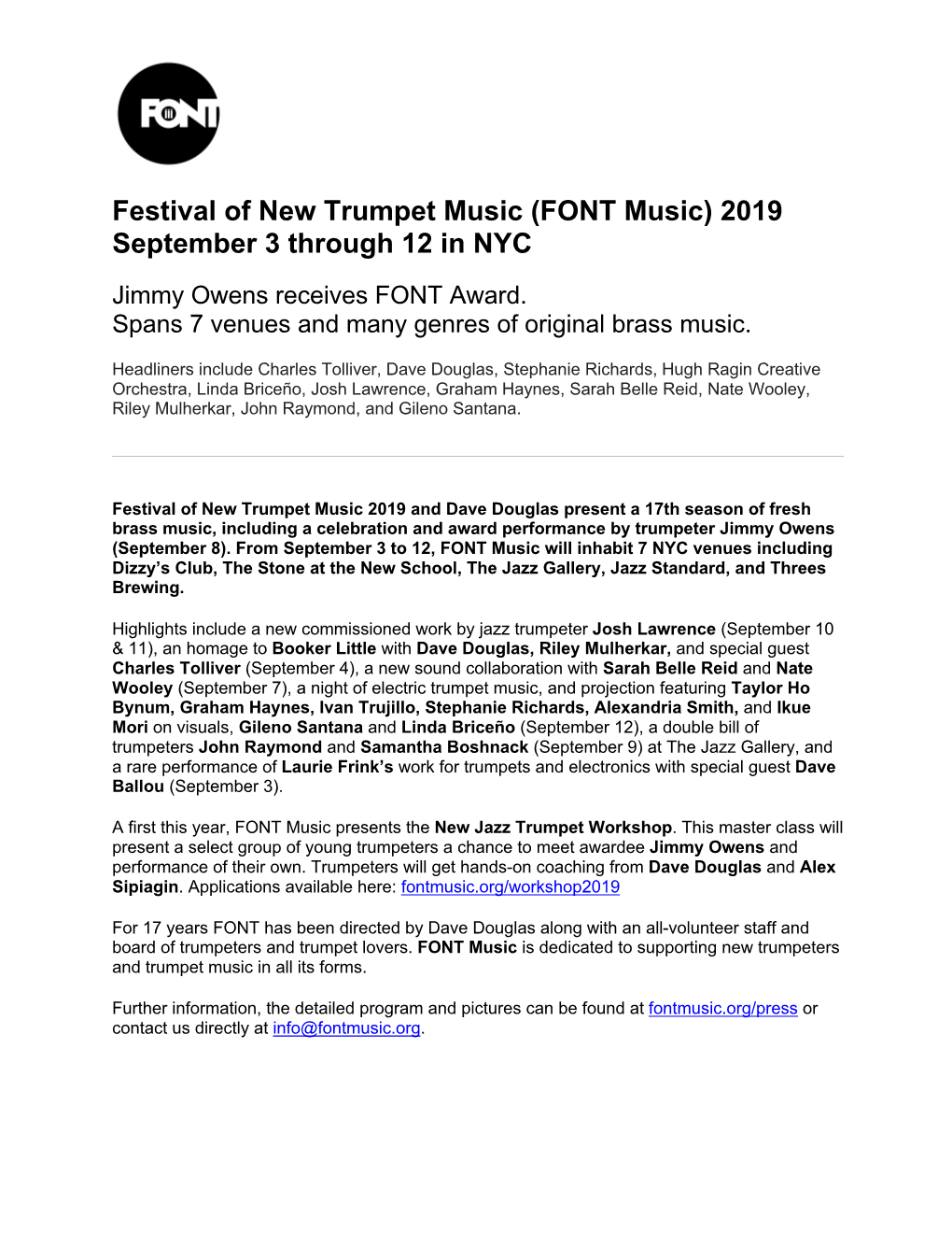 Festival of New Trumpet Music (FONT Music) 2019 September 3