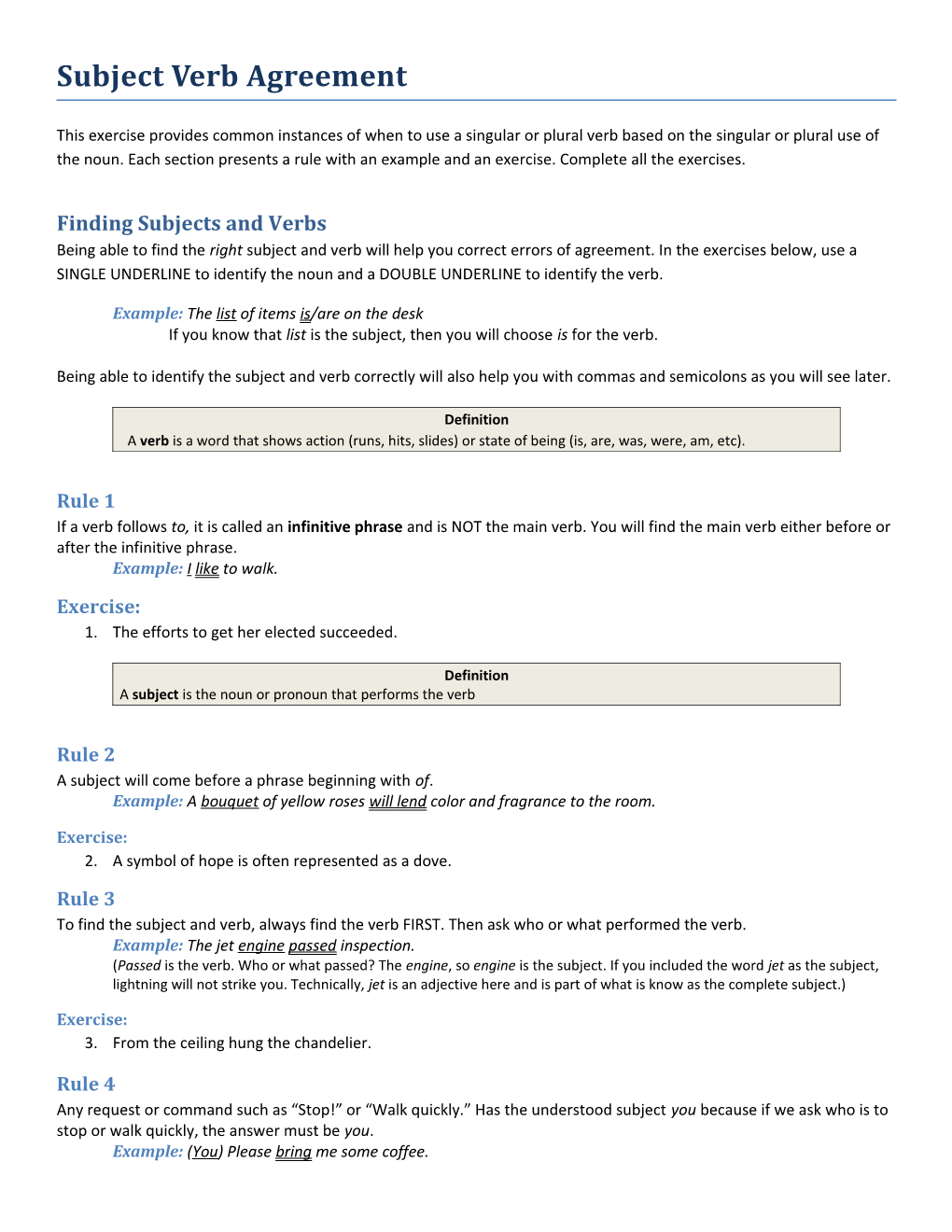 Finding Subjects and Verbs