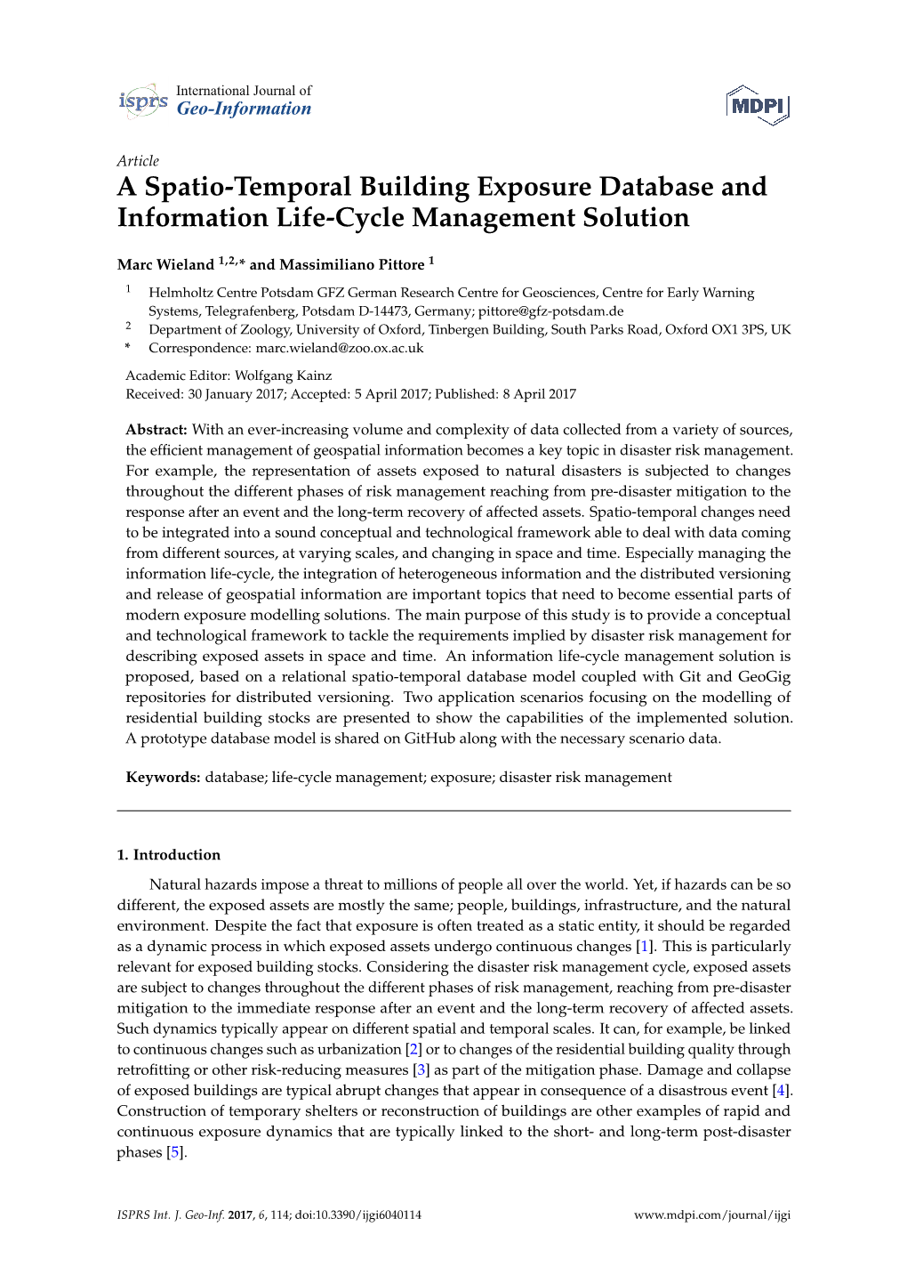 A Spatio-Temporal Building Exposure Database and Information Life-Cycle Management Solution