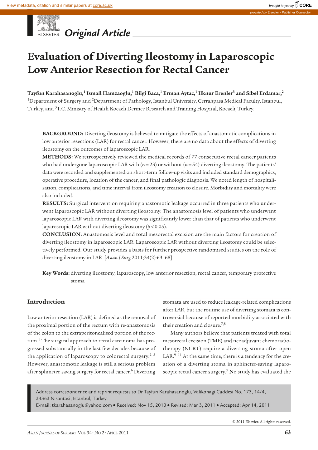 Evaluation of Diverting Ileostomy in Laparoscopic Low Anterior Resection for Rectal Cancer