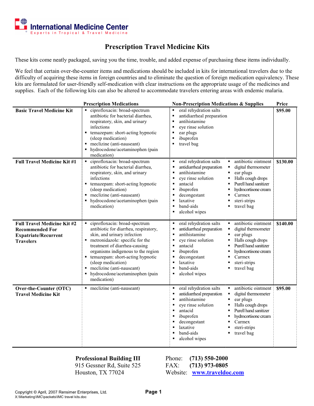 Prescription Travel Medicine Kits