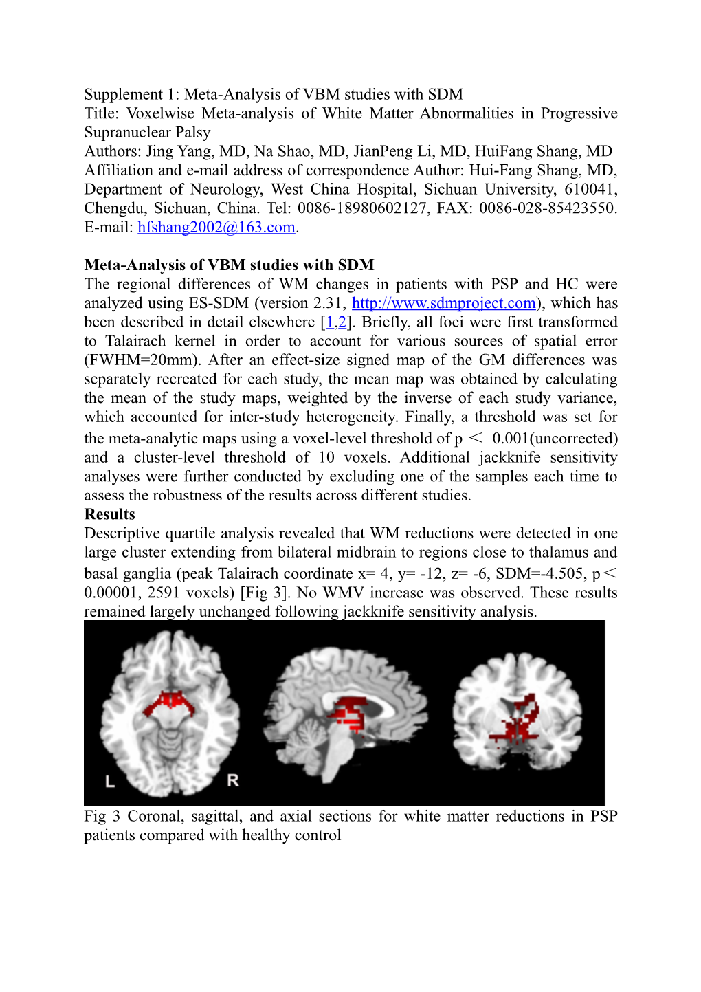 Supplement 1: Meta-Analysis of VBM Studies with SDM