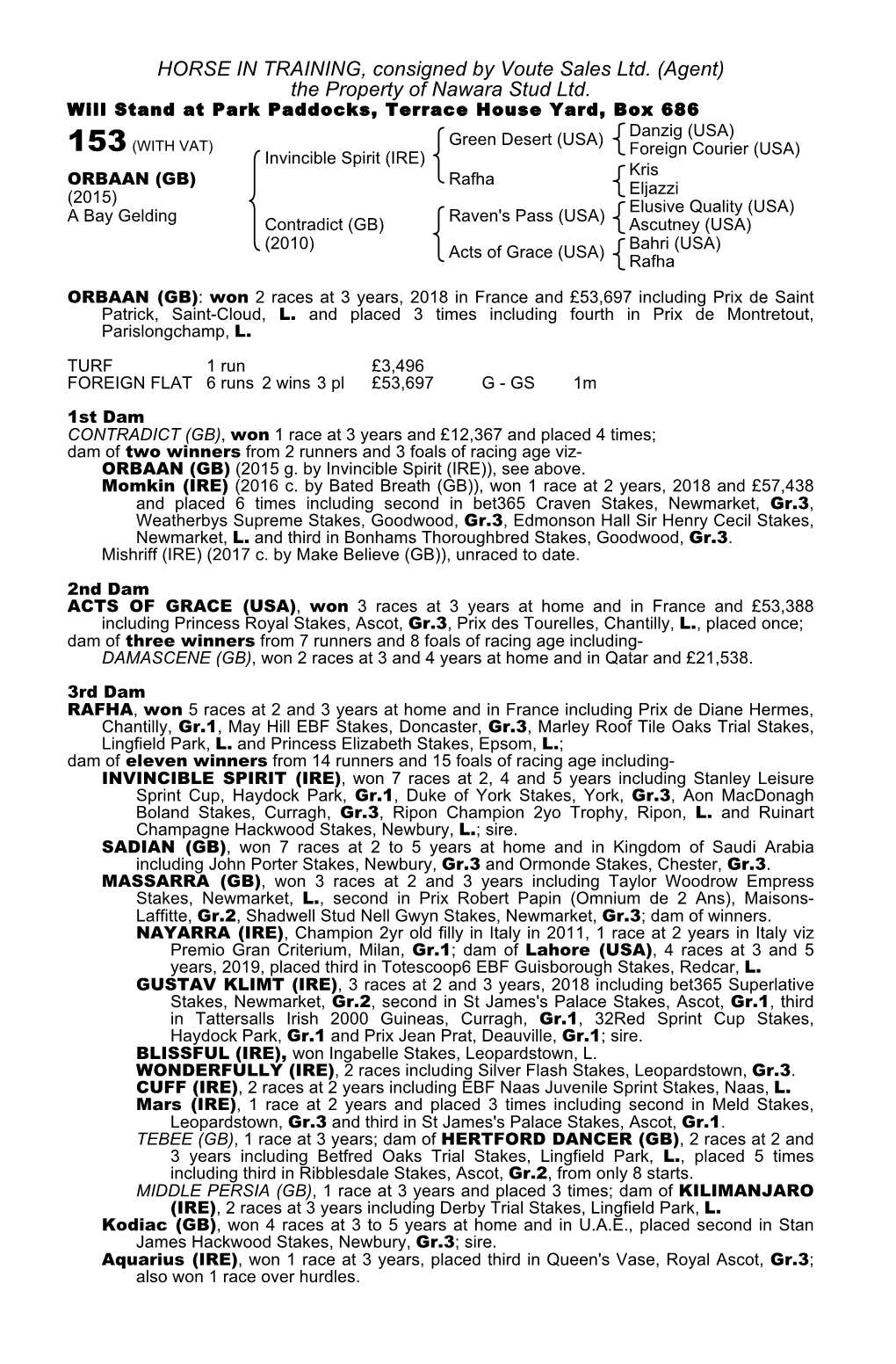 HORSE in TRAINING, Consigned by Voute Sales Ltd. (Agent) the Property of Nawara Stud Ltd