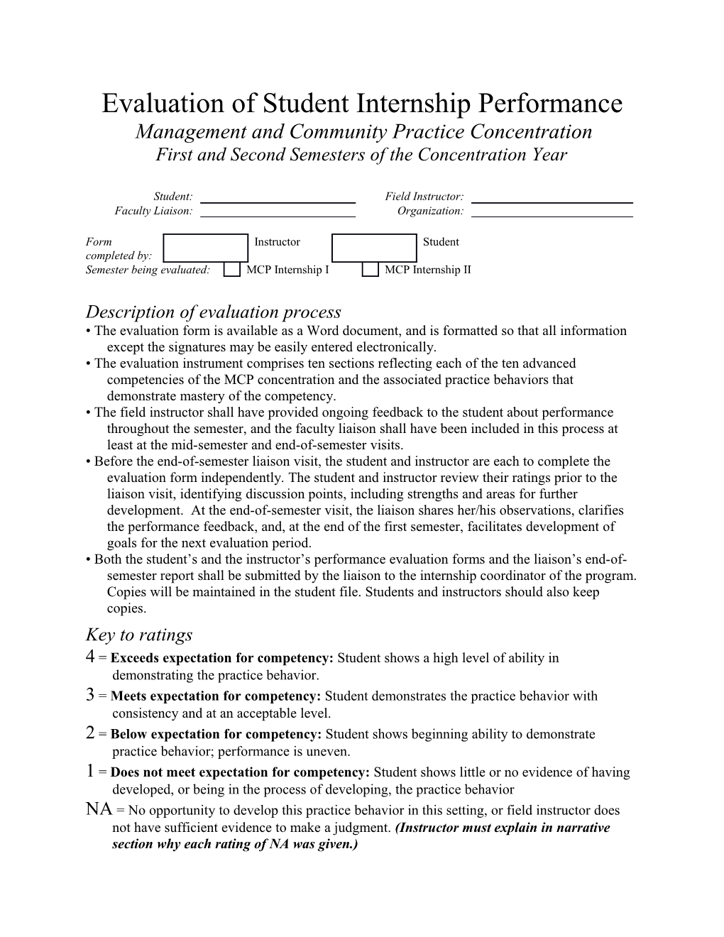 Evaluation of Student Internship Performance