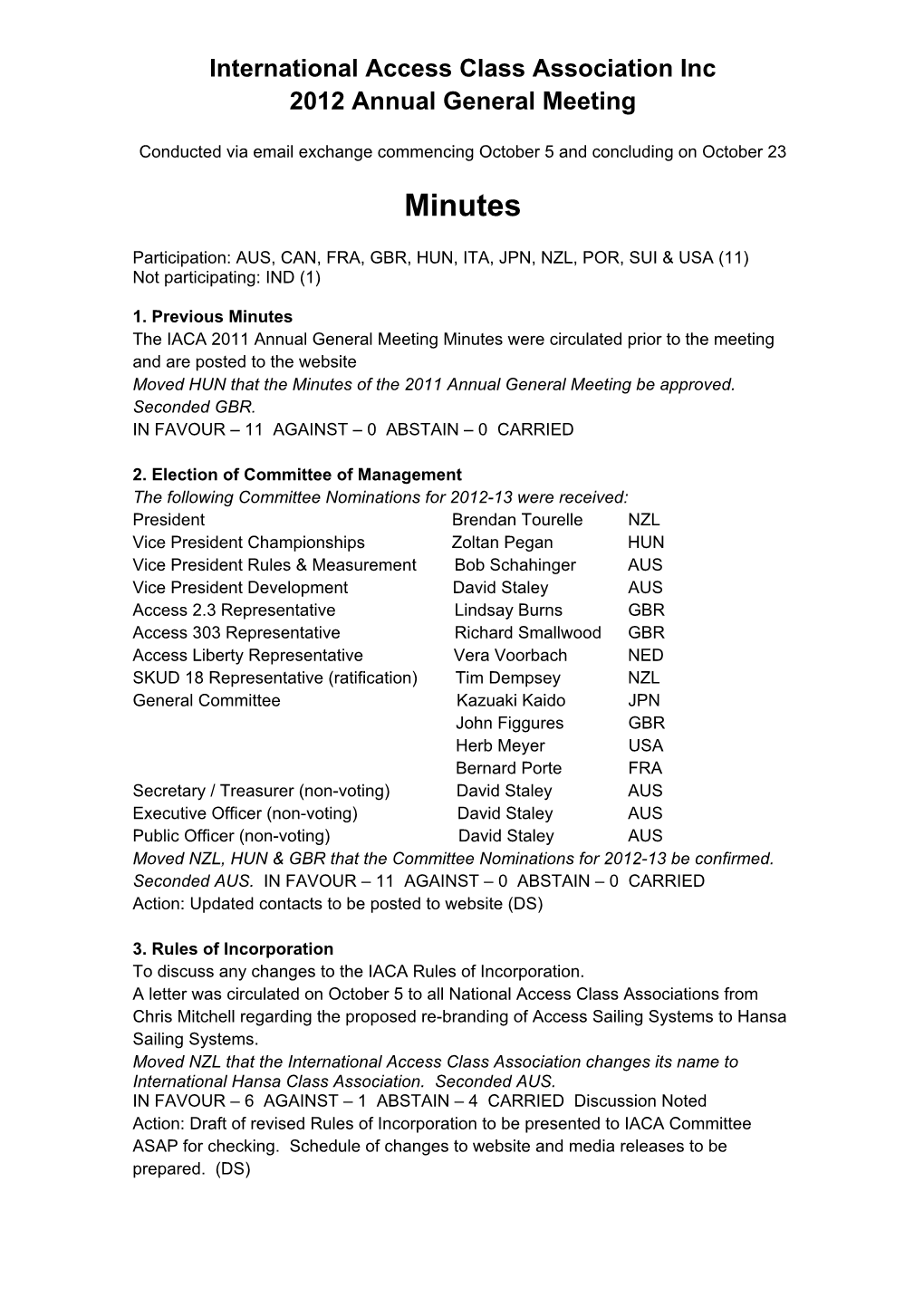 Minutes of the 2012 Annual General Meeting