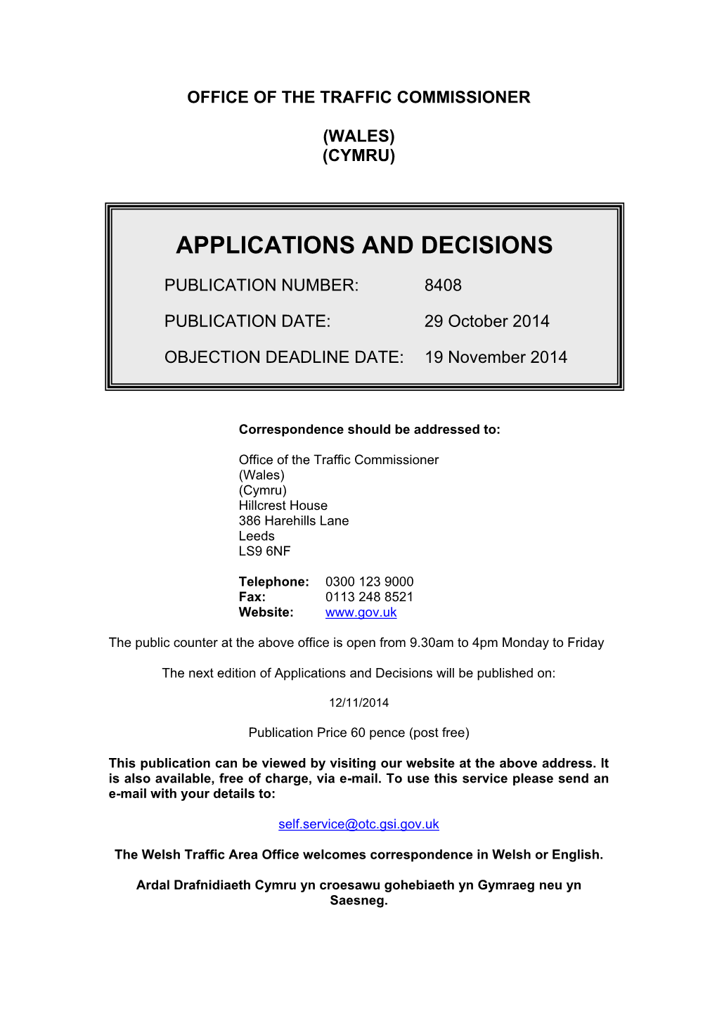 Applications and Decisions 29 October 2014