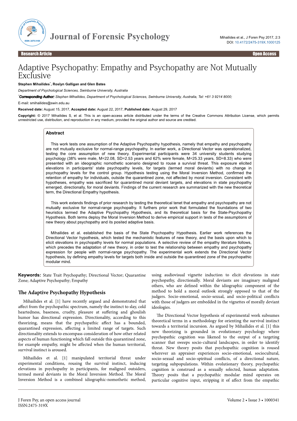 Adaptive Psychopathy: Empathy and Psychopathy Are Not Mutually Exclusive